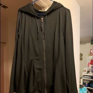 Zip front hoodie with pleats